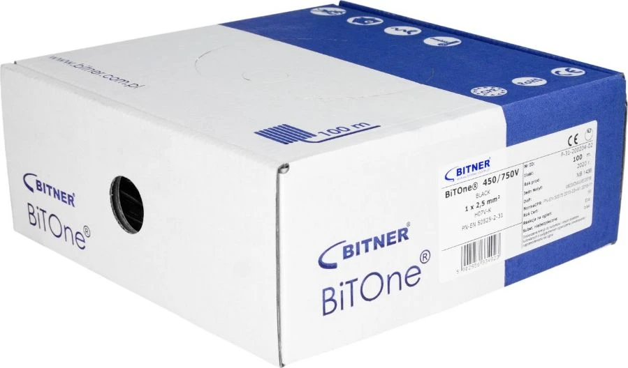 BITNER Laidas 2,5mm2 juodas H07V-K 100m Valdymo lankstusis laidas BiTOne 450/750V 4923