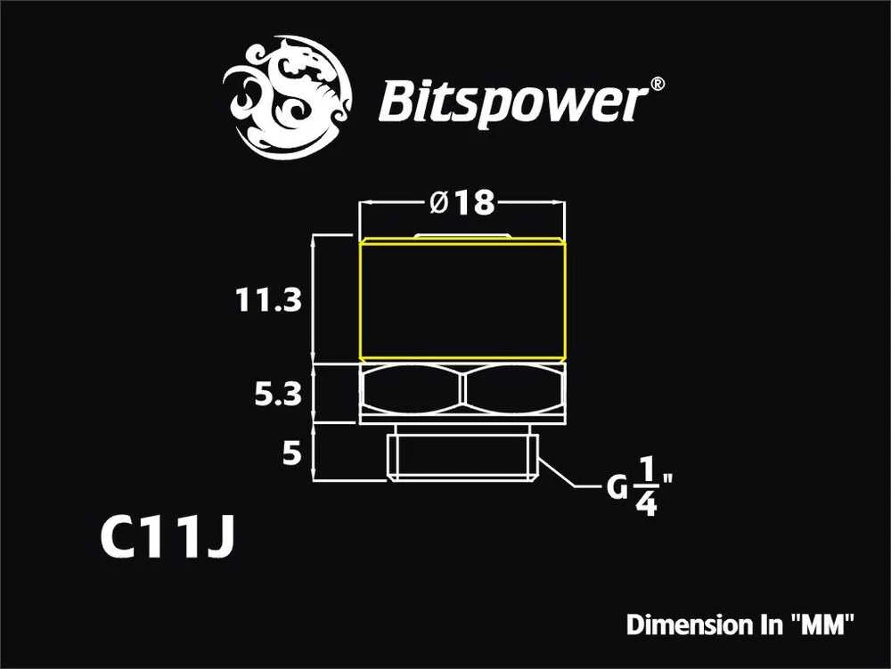 Bitspower tiesus jungtis G1/4 colio AG ant 11/8 mm – matinės juodos spalvos