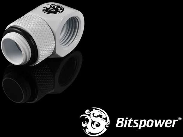 „Bitspower“ adapteris, 90 laipsnių kampu, G1/4 colio kištukas į G1/4 colio kištuką, pasukamas, baltas