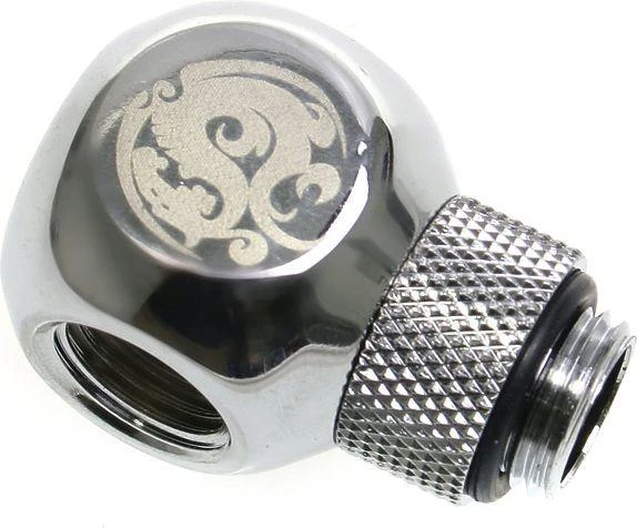 Bitspower adapteris T formos skirstytuvas G1/4 colio AG į 2x G1/4 colio IG – pasukamas, blizgantis sidabras