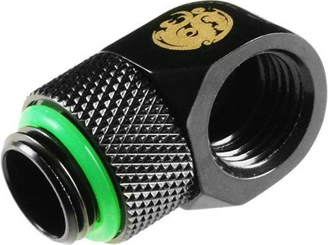 Bitspower adapteris 90 laipsnių kampu, G1/4 colio AG į G1/4 colio IG – pasukamas, matinis juodas