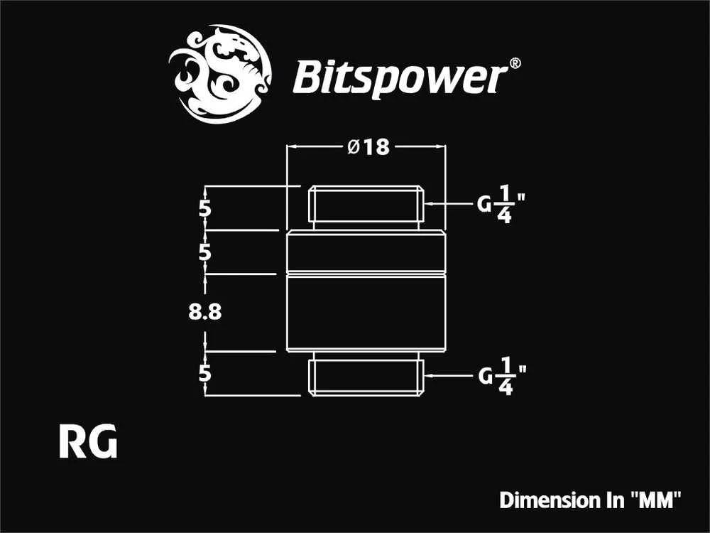 Bitspower adapteris, tiesus G1/4 colio AG į G1/4 colio AG – pasukamas, matinis juodas
