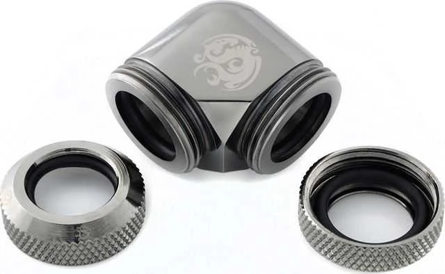 Bitspower Multi-Link adapteris 90 laipsnių 12mm OD iki 12mm OD kietas vamzdelis - blizgus juodas