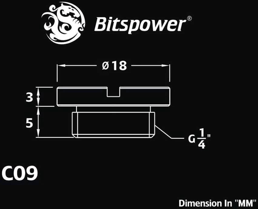 Bitspower sandarinimo kamščio techninis brėžinys