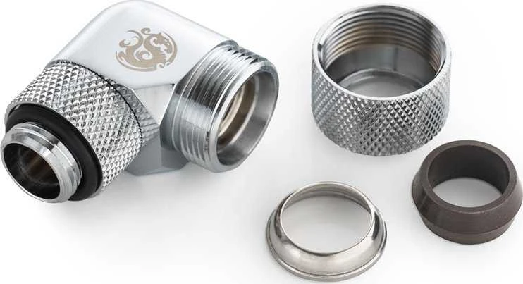 „Bitspower Advanced“ adapteris, 90 laipsnių G1/4 colio moteriškas į 12 mm išorinį kietąjį vamzdį – pasukamas, sujungiamas