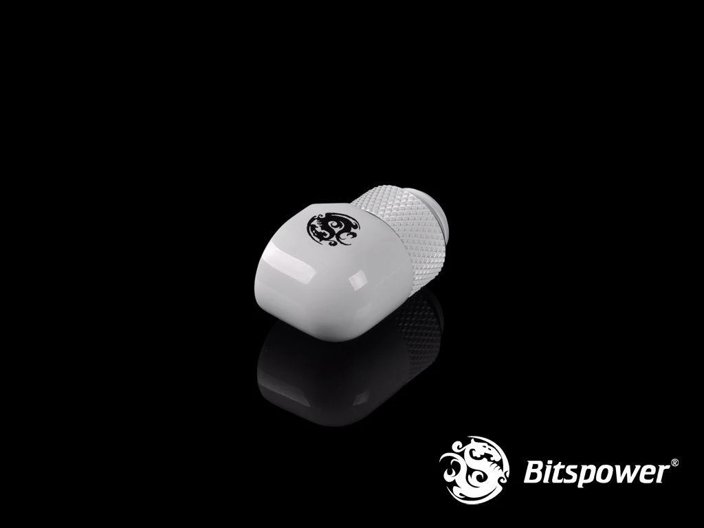 „Bitspower“ adapteris, 90 laipsnių kampu, G1/4 colio kištukas į G1/4 colio kištuką, pasukamas, baltas