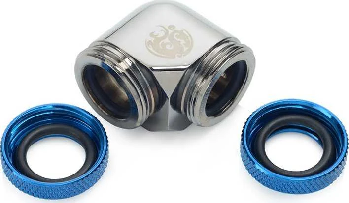 Bitspower Adapteris 90 Degree 12mm OD Hardtube to 12mm OD Hardtube – glossy juodas/mėlynas