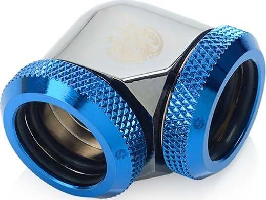 Bitspower Adapteris 90 degrees 16mm OD Hardtube to 16mm OD Hardtube – glossy juodas/mėlynas