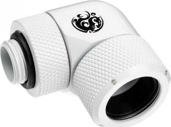 „Bitspower Advanced Multi-Link“ adapteris, 90 laipsnių G1/4 colio vidinis sriegis ir 16 mm išorinio skersmens kietasis vamzdis, pasukamas.