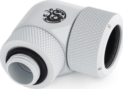 „Bitspower Advanced Multi-Link“ adapteris, 90 laipsnių G1/4 colio vidinis sriegis ir 16 mm išorinio skersmens kietasis vamzdis, pasukamas.