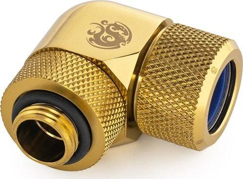 „Bitspower Advanced Multi-Link“ adapteris, 90 laipsnių G1/4 colio BSP ir 14 mm išorinio skersmens kietojo vamzdžio jungtis, pasukama.