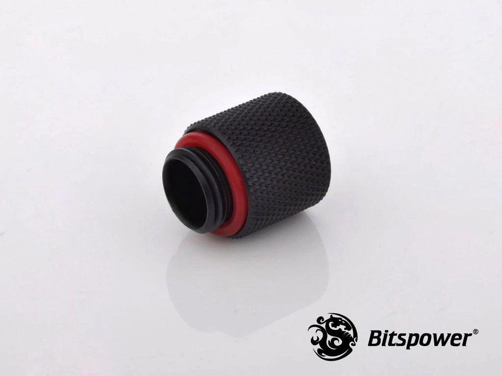 Bitspower adapteris G1/4 colio kištukas į G1/4 colio kištuką – 15 mm, juodos spalvos