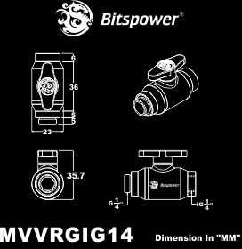 „Bitspower“ uždarymo vožtuvas 1x IG 1/4 sriegio ☐ 1x G1/4 sriegio AG, pasukamas ☐ matinis juodas