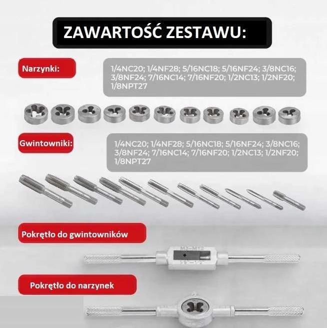 Bituxx colių sriegimo ir sriegpjovimo rinkinys 24 vnt. metaliniame lagamine