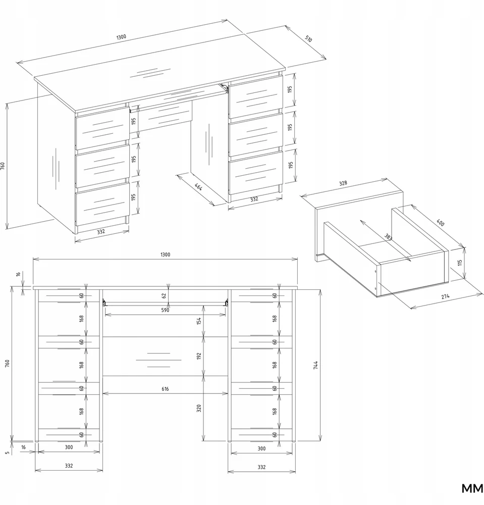 Biurko 4HouseDesign Rinkinys biuro Z. KUBA Drift Zes Baltas Mėlyna