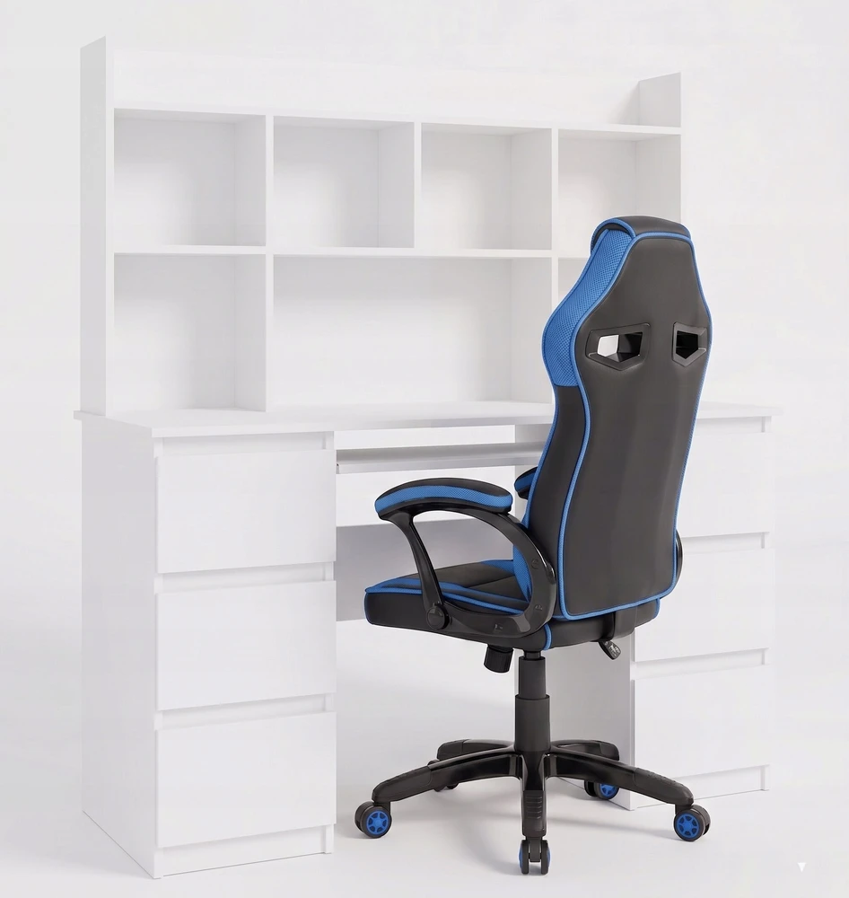 Biurko 4HouseDesign Rinkinys biuro Z. KUBA Drift Zes Baltas Mėlyna