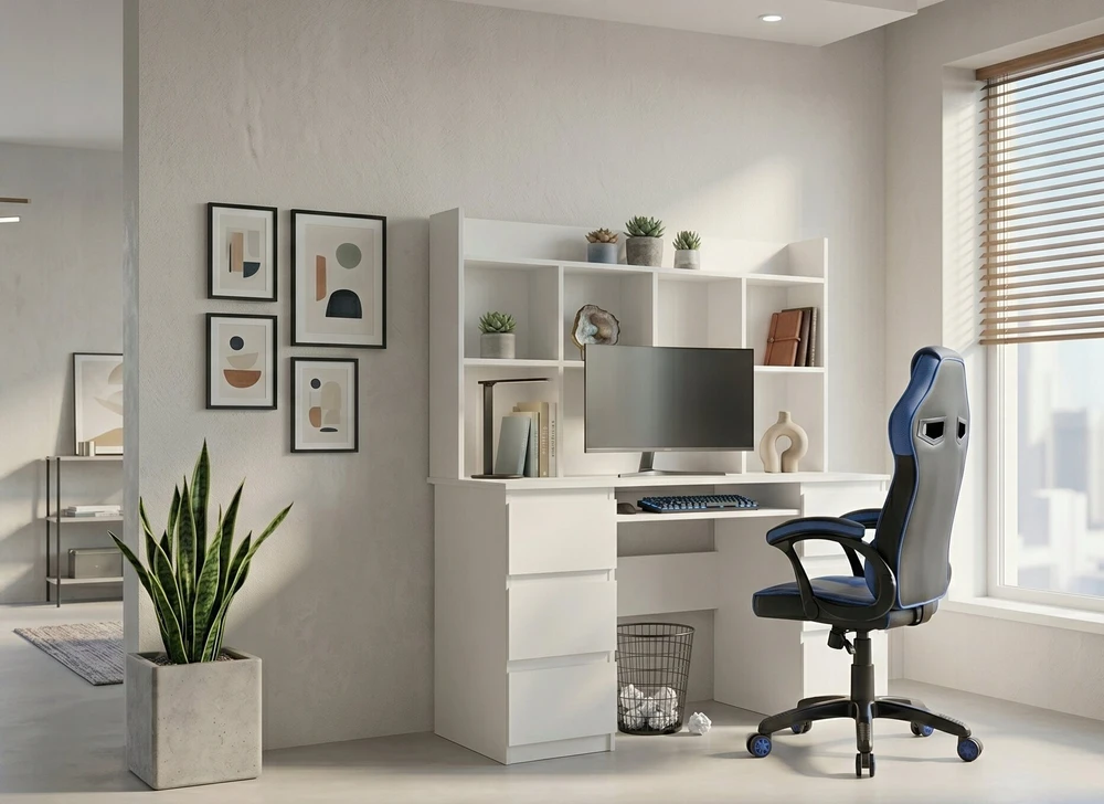 Biurko 4HouseDesign Rinkinys biuro Z. KUBA Drift Zes Baltas Mėlyna