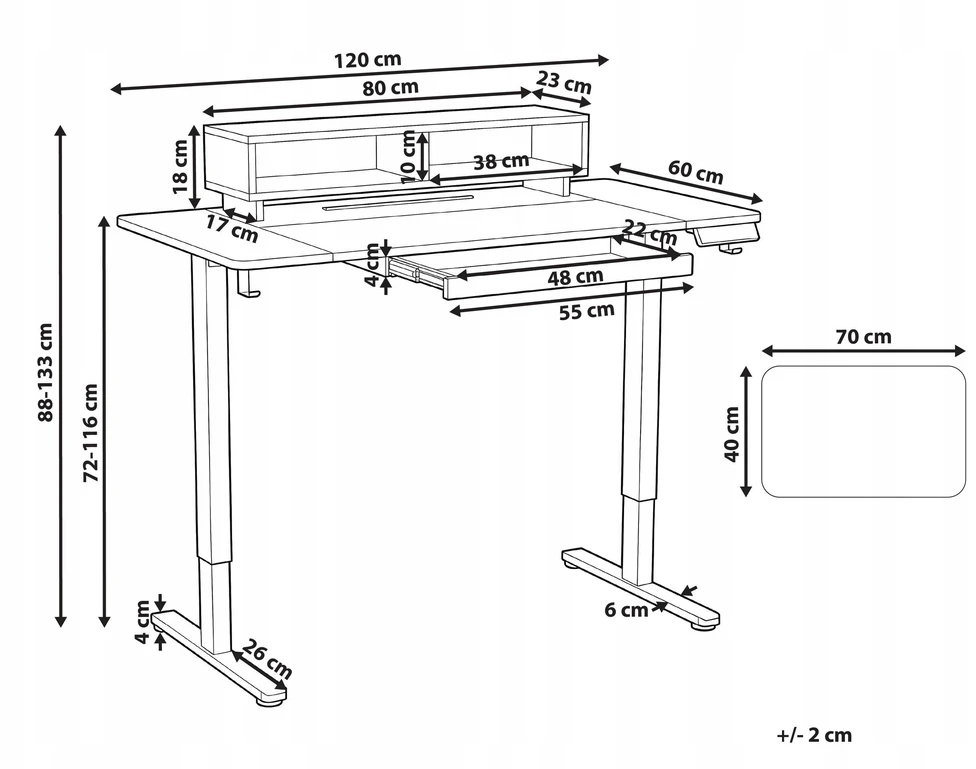Beliani Elektriškai reguliuojamas stalas LUCAMA, rudas ir juodas, 120 x 60 cm su USB jungtimi