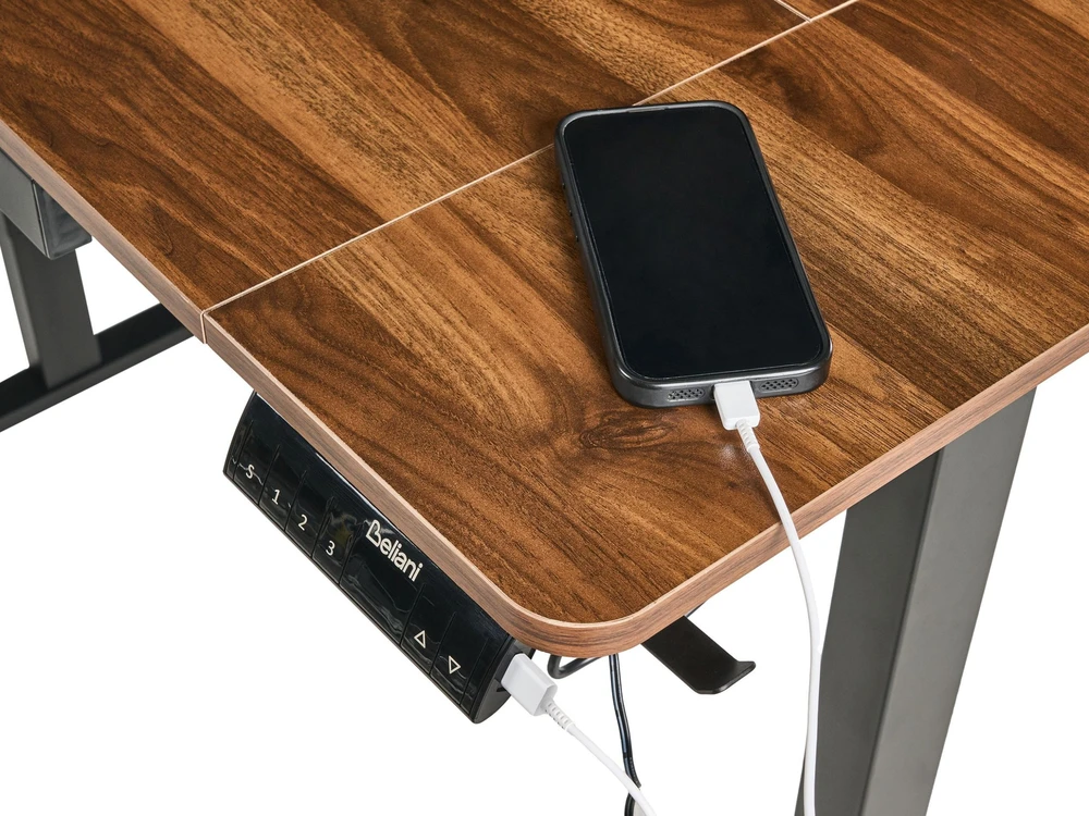 Beliani Elektriškai reguliuojamas stalas LUCAMA, rudas ir juodas, 120 x 60 cm su USB jungtimi