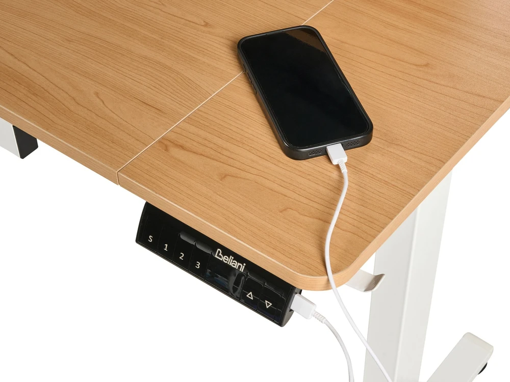 Beliani Elektriškai reguliuojamas stalas LUCAMA šviesiai ruda/balta 120 cm 60 cm su USB jungtimi