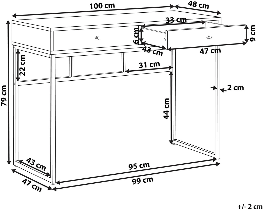 Beliani Rašomasis stalas DAPHNE baltas/auksinis 100 cm 48 cm su stalčiais