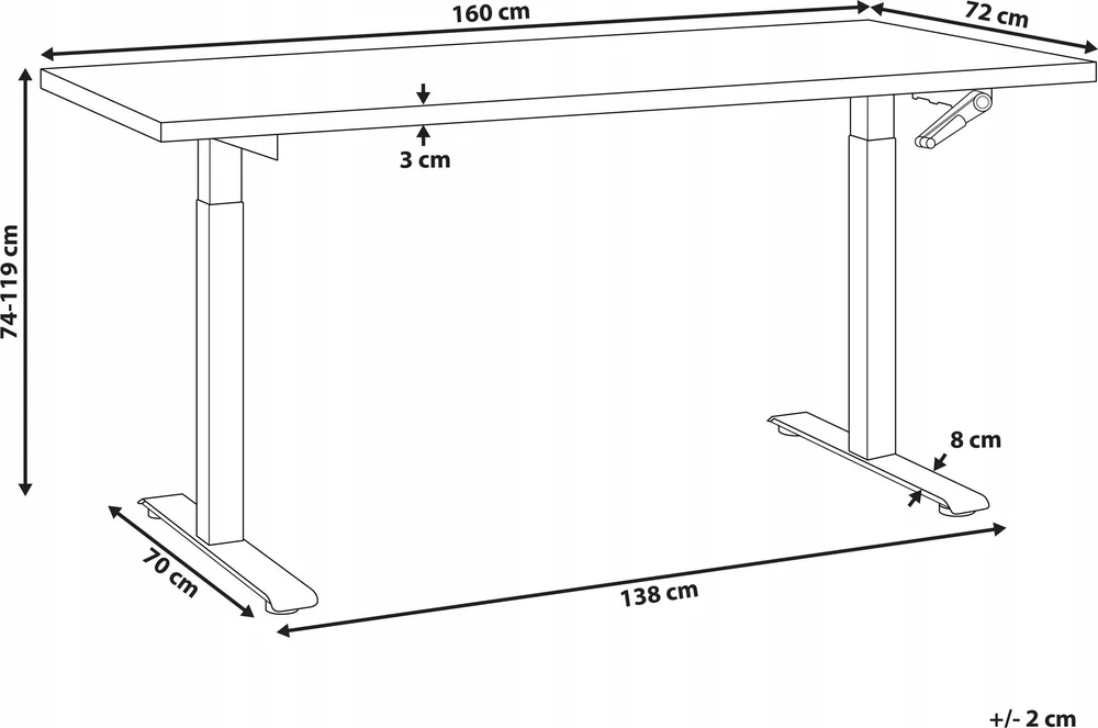 Beliani Reguliuojamas stalas DESTINES Baltas/juodas 160 cm 72 cm