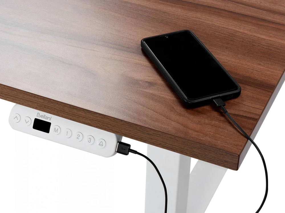 Beliani Elektriškai reguliuojamas stalas DESTINES rudas/baltas 120 cm 72 cm