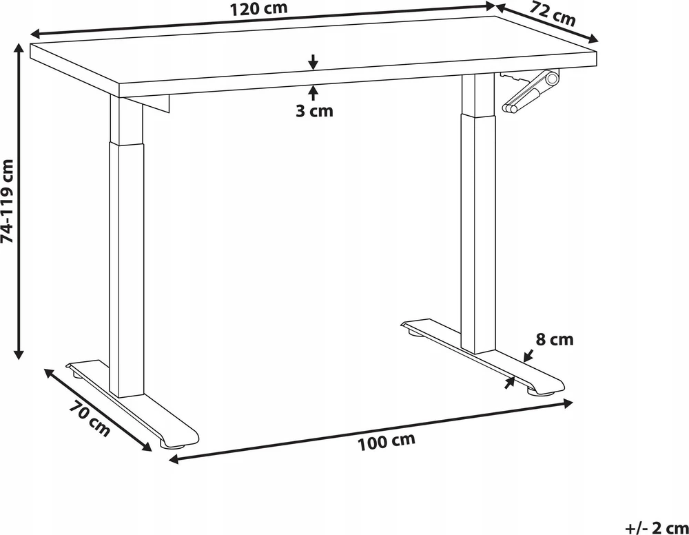Beliani Rankiniu būdu reguliuojamas stalas DESTINES rudas/juodas 120 cm 72 cm
