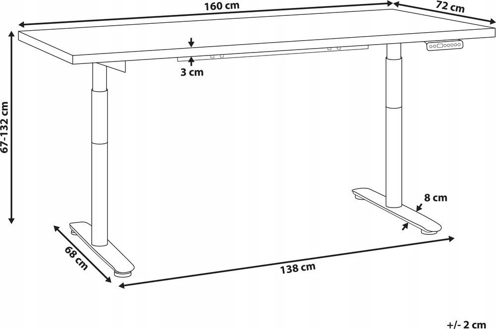 Beliani Elektriškai reguliuojamas stalas DESTINAS, rudas / baltas, 160 cm, 72 cm