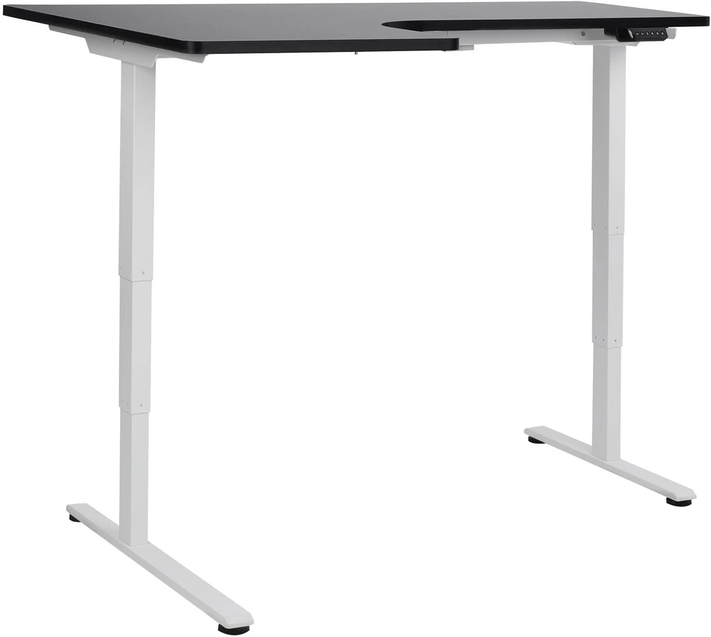 Beliani Kampinis elektra reguliuojamas stalas DESTINES juodas/baltas 160 cm 109 cm kairinis