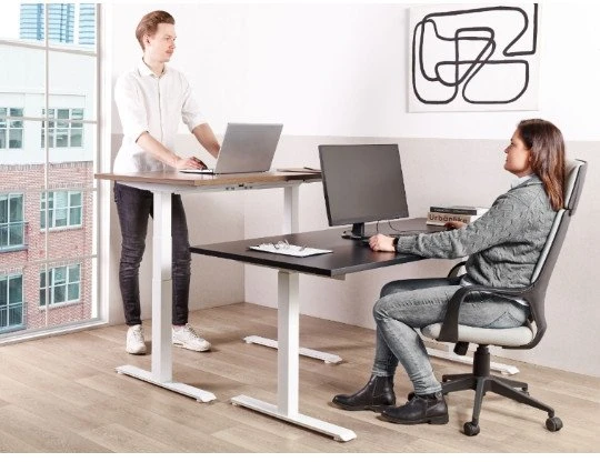 Beliani Elektriškai reguliuojamas stalas DESTINES juodas/baltas 120 cm 72 cm