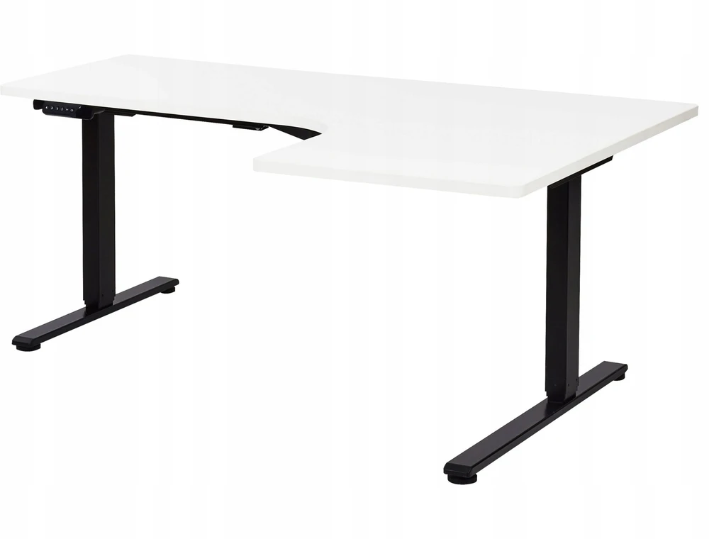 Beliani Reguliuojamo aukščio kampinis stalas DESTINES Baltas/juodas 160 cm 109 cm dešininis