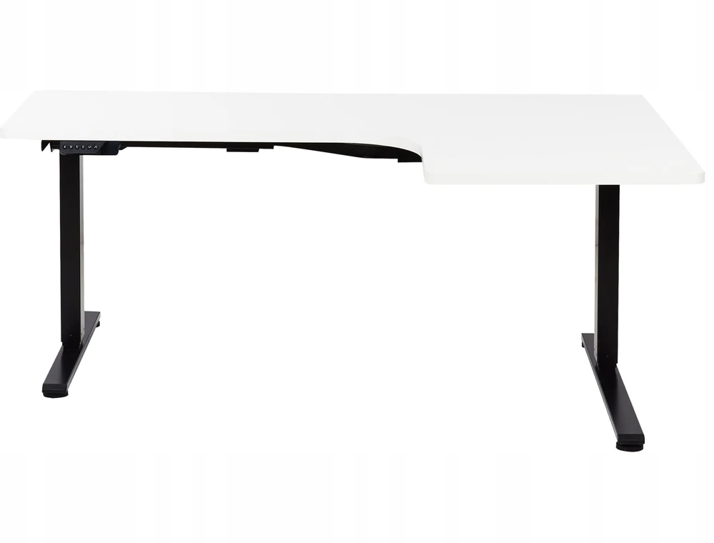 Beliani Reguliuojamo aukščio kampinis stalas DESTINES Baltas/juodas 160 cm 109 cm dešininis