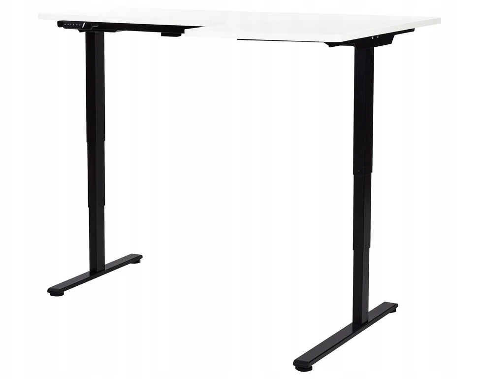 Beliani Reguliuojamo aukščio kampinis stalas DESTINES Baltas/juodas 160 cm 109 cm dešininis