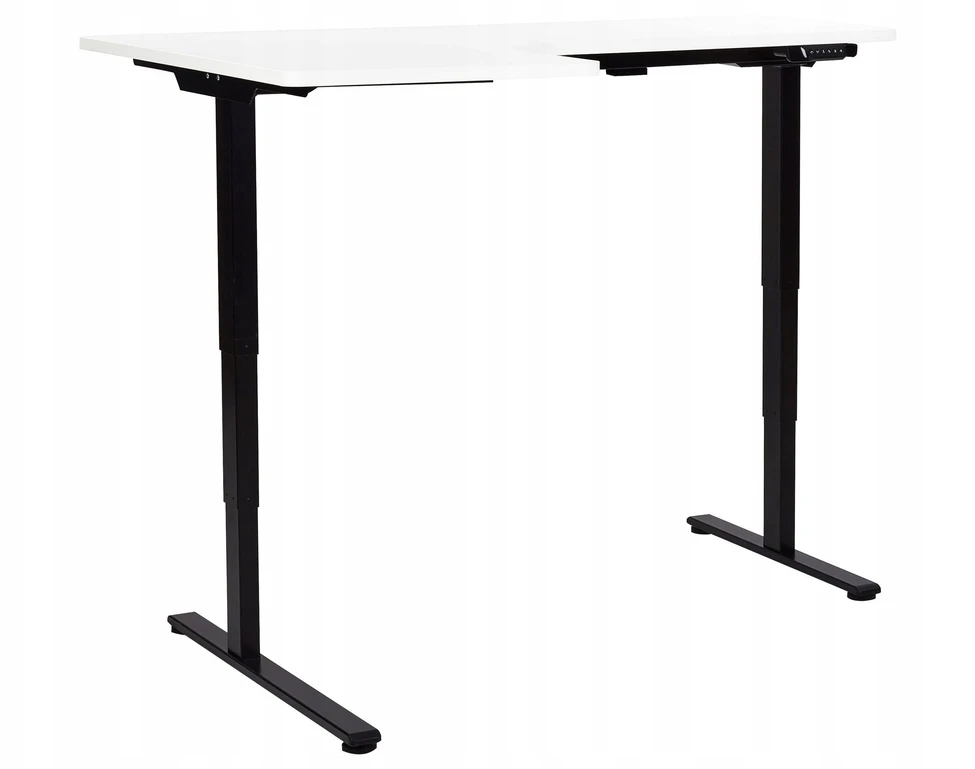 Beliani Reguliuojamo aukščio kampinis rašomasis stalas DESTINES baltas/juodas 160 cm 109 cm kairinis