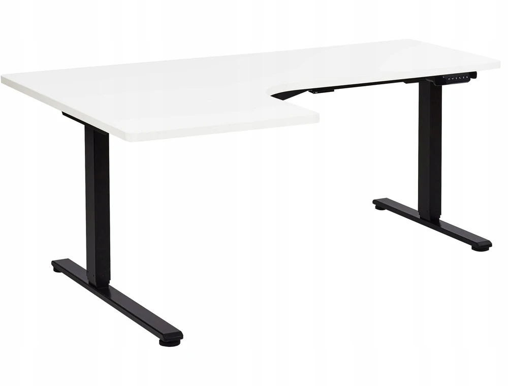 Beliani Reguliuojamo aukščio kampinis rašomasis stalas DESTINES baltas/juodas 160 cm 109 cm kairinis