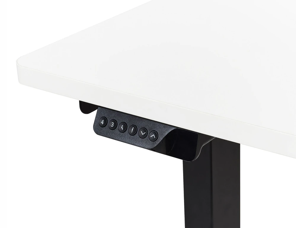 Beliani Reguliuojamo aukščio kampinis stalas DESTINES Baltas/juodas 160 cm 109 cm dešininis