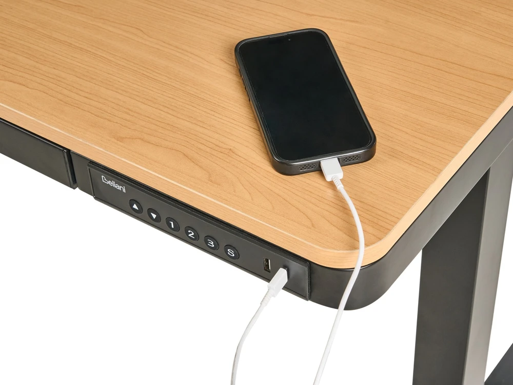 Beliani Elektriškai reguliuojamas stalas PENLY juodas / šviesiai rudas 120 cm 60 cm su USB jungtimi