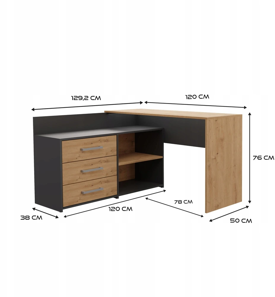 Dany kampinis rašomasis stalas, antracito spalvos / „Artisan Oak“ + mėlynas fotelis