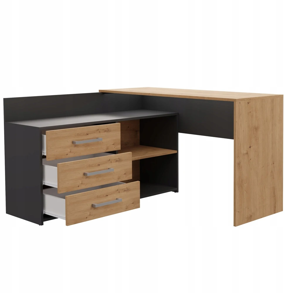Dany kampinis rašomasis stalas, antracito spalvos / „Artisan Oak“ + mėlynas fotelis