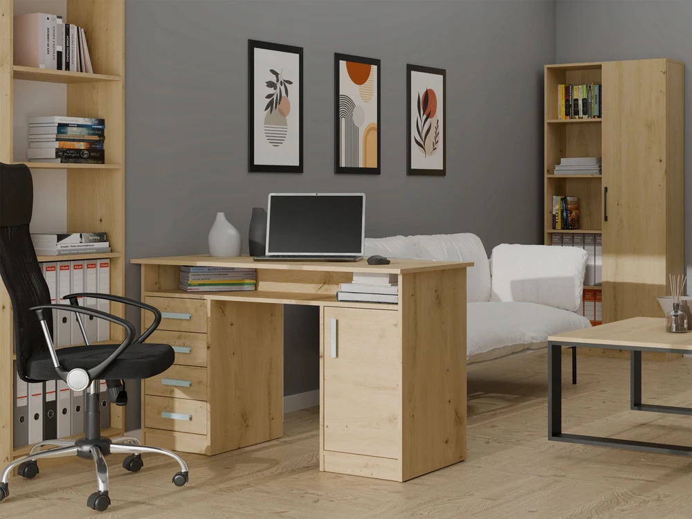 Top E Shop Topeshop ADA DESK Ąžuolo ARTISAN 125 cm 4 stalčiai Spintelės lentynos biuro kambariui Na Nešiojamas kompiuteris