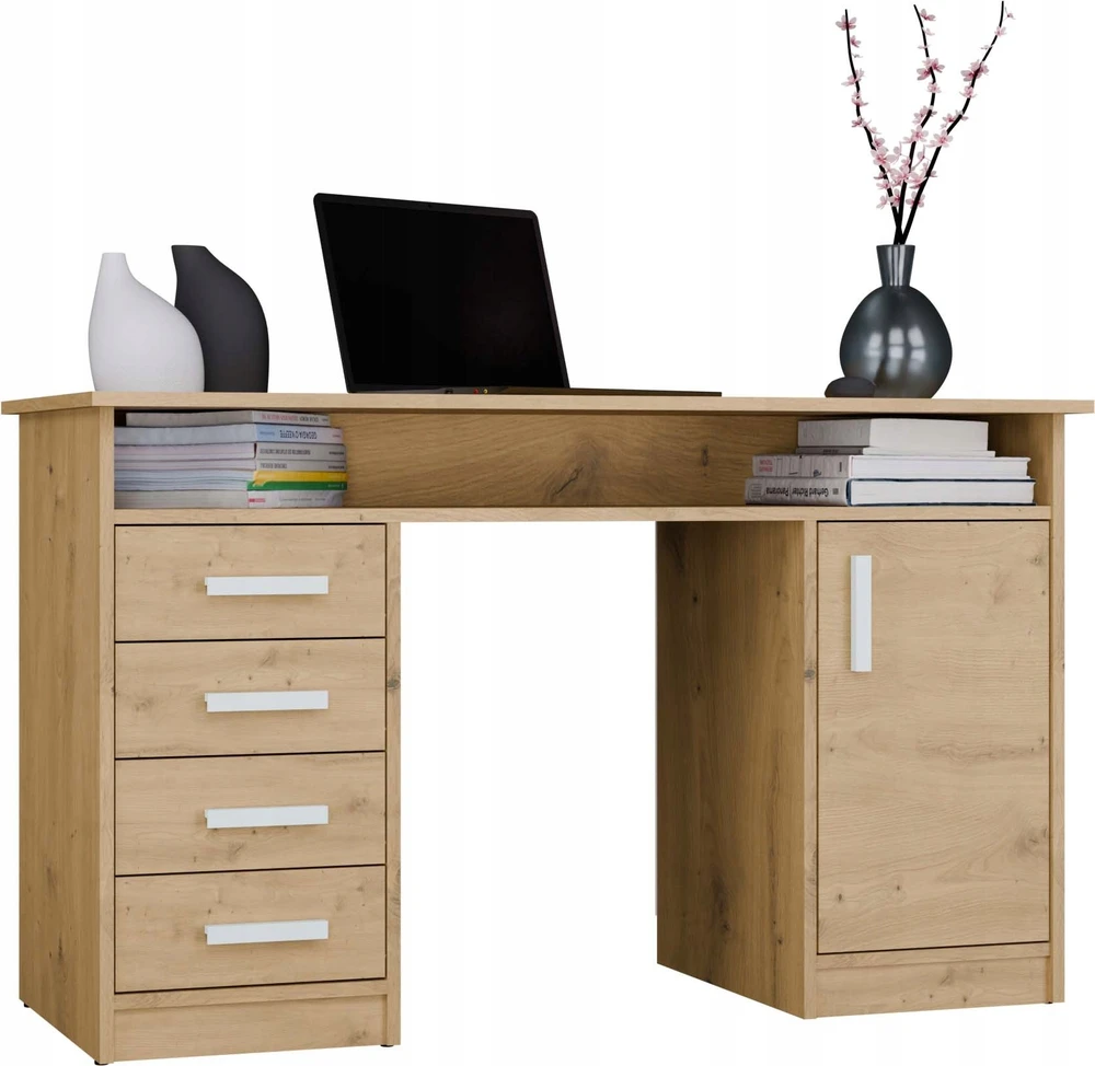 Top E Shop Topeshop ADA DESK Ąžuolo ARTISAN 125 cm 4 stalčiai Spintelės lentynos biuro kambariui Na Nešiojamas kompiuteris
