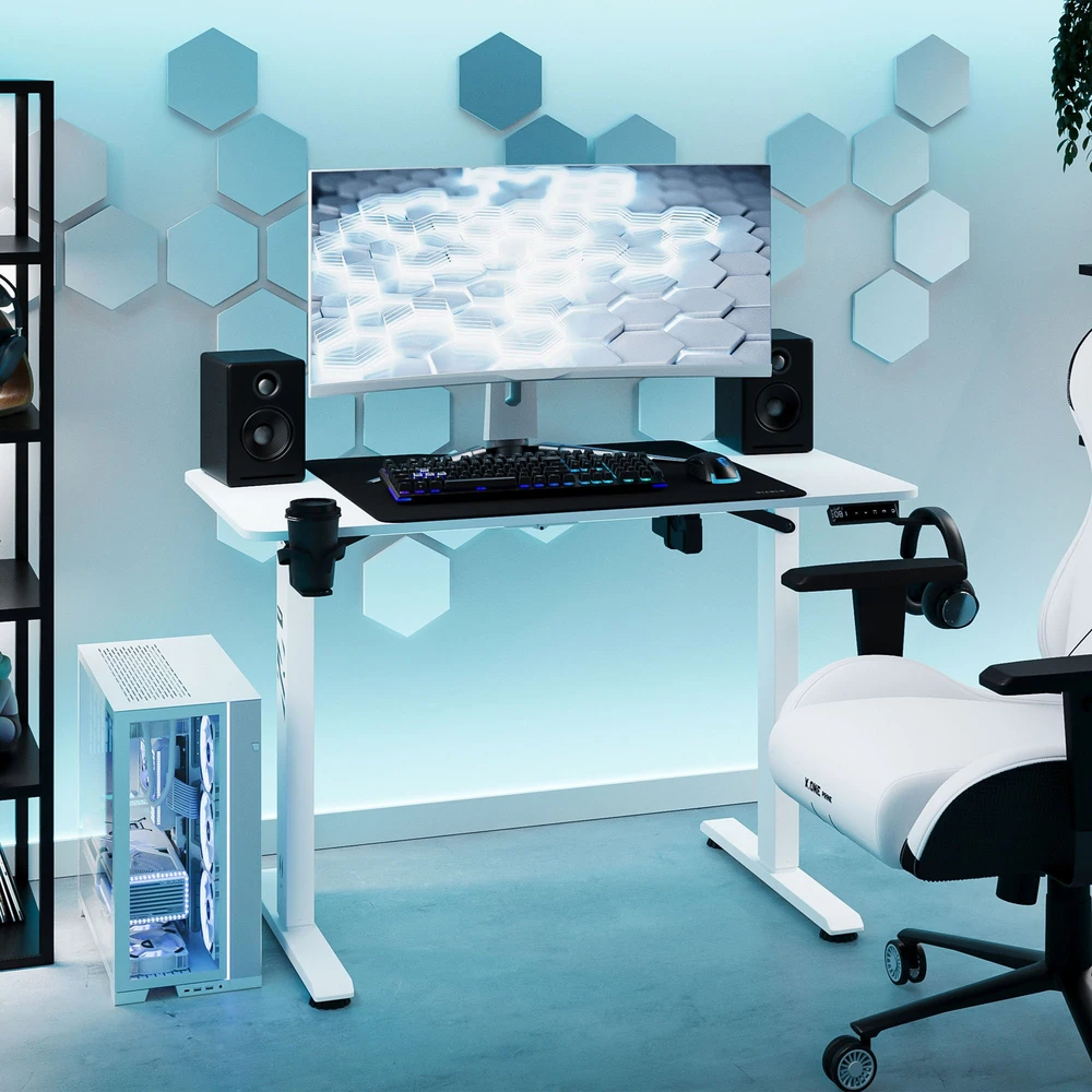 Diablo Chairs Diablo X-Tension 1100 Baltas elektra reguliuojamas Žaidimų Stalas | 1100 x 600 x 1170 mm