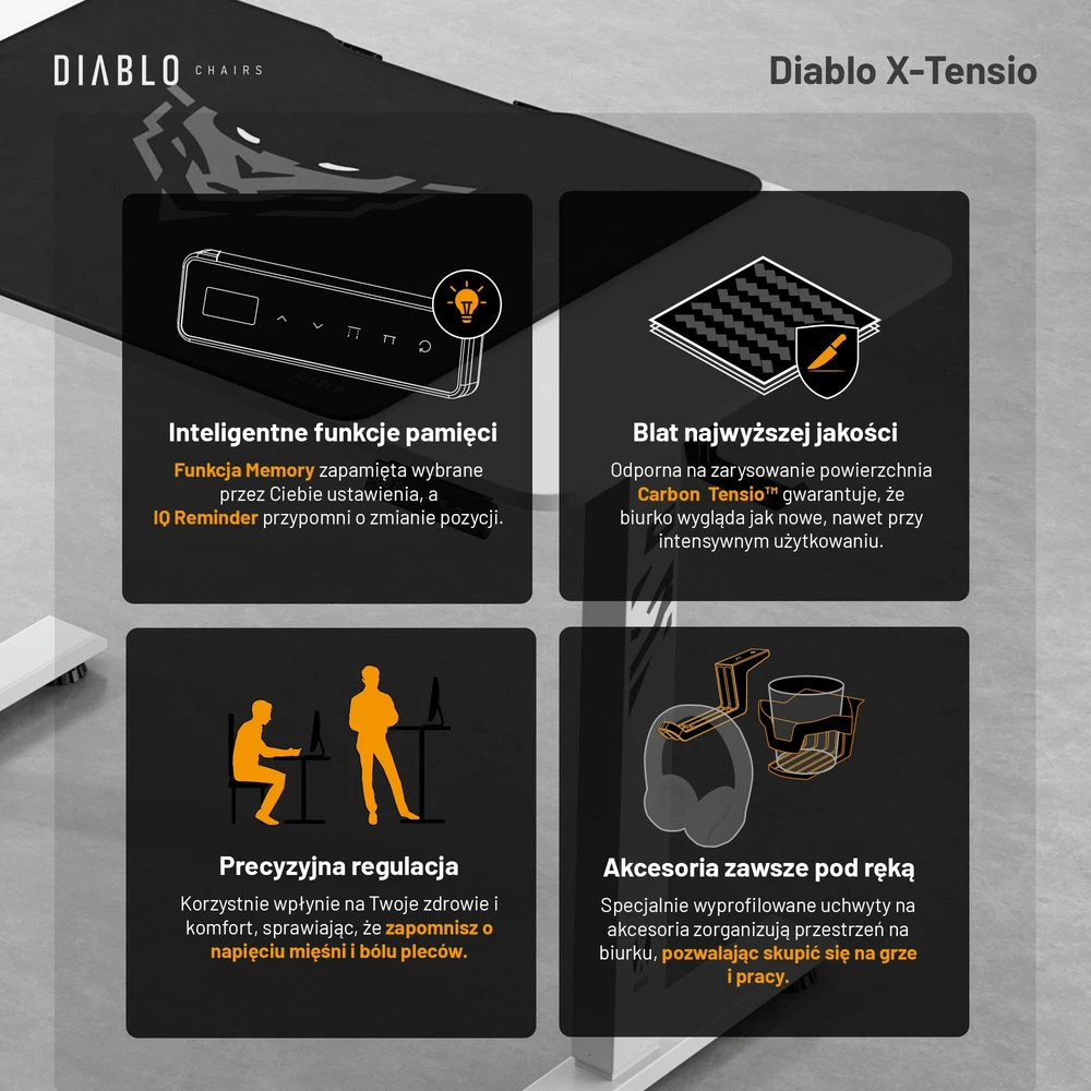 Diablo Chairs Diablo X-Tension 1100 Baltas elektra reguliuojamas Žaidimų Stalas | 1100 x 600 x 1170 mm