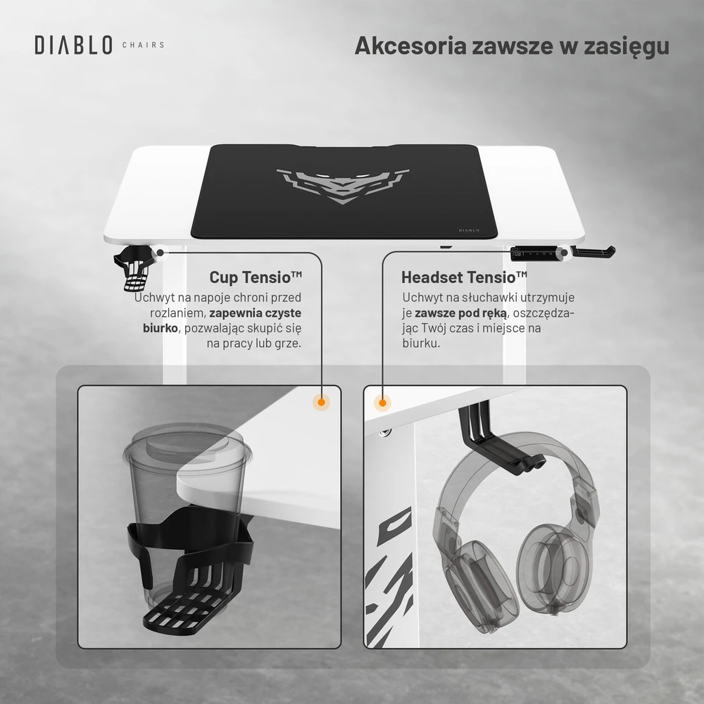 Diablo Chairs Diablo X-Tension 1100 Baltas elektra reguliuojamas Žaidimų Stalas | 1100 x 600 x 1170 mm