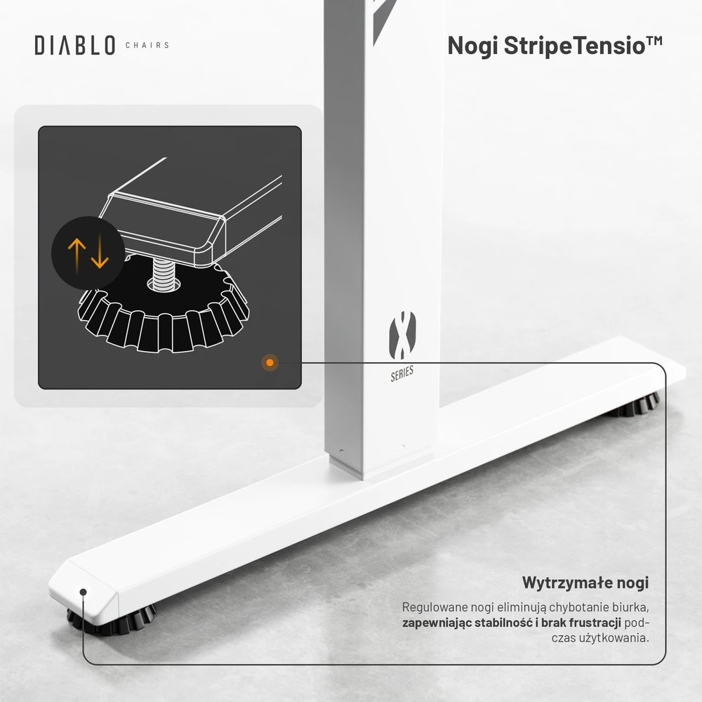 Diablo Chairs Diablo X-Tension 1100 Baltas elektra reguliuojamas Žaidimų Stalas | 1100 x 600 x 1170 mm