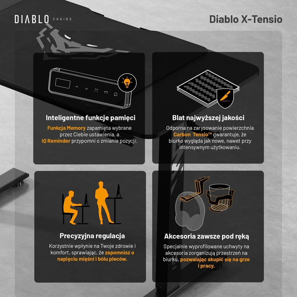Diablo Chairs Diablo X-TENSIO 1100 Electric Desk juoda
