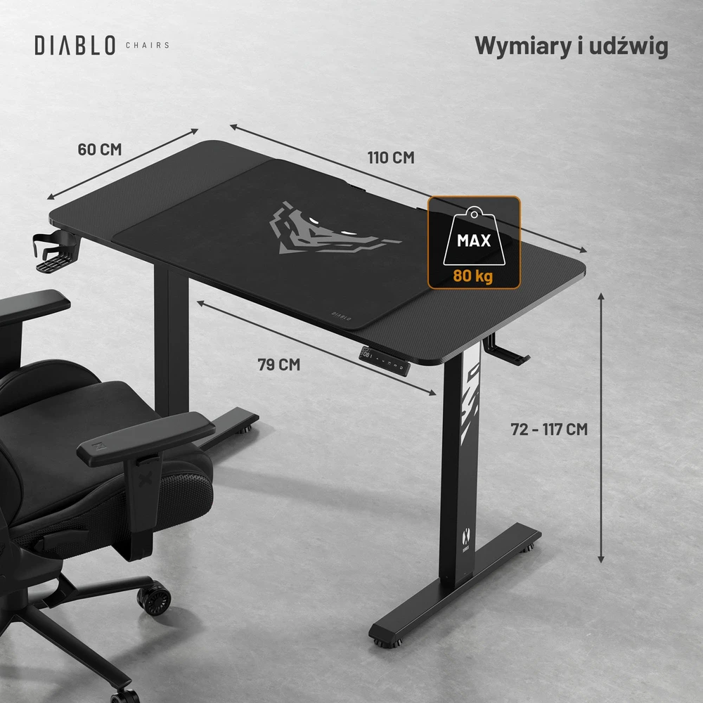 Diablo Chairs Diablo X-TENSIO 1100 Electric Desk juoda
