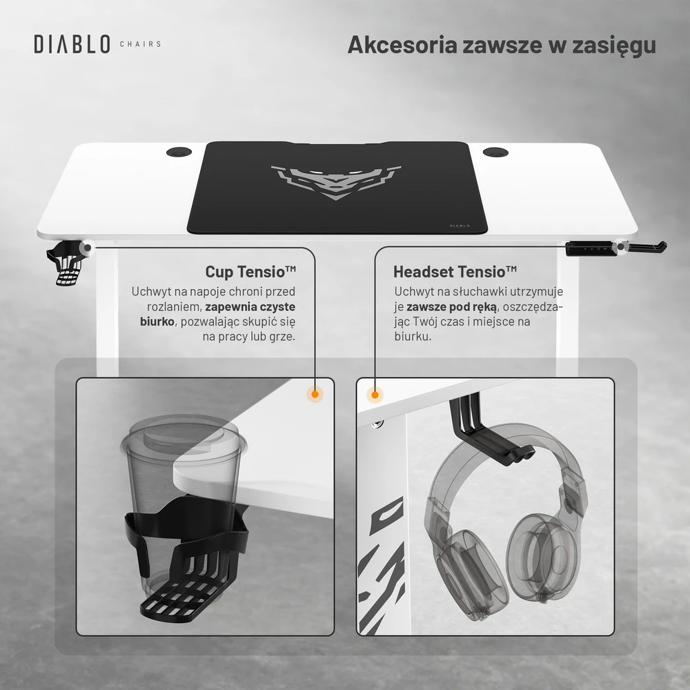 Diablo Chairs Diablo X-Tension 1400 Baltas elektra reguliuojamas Žaidimų Stalas | 1400 x 600 x 1170 mm