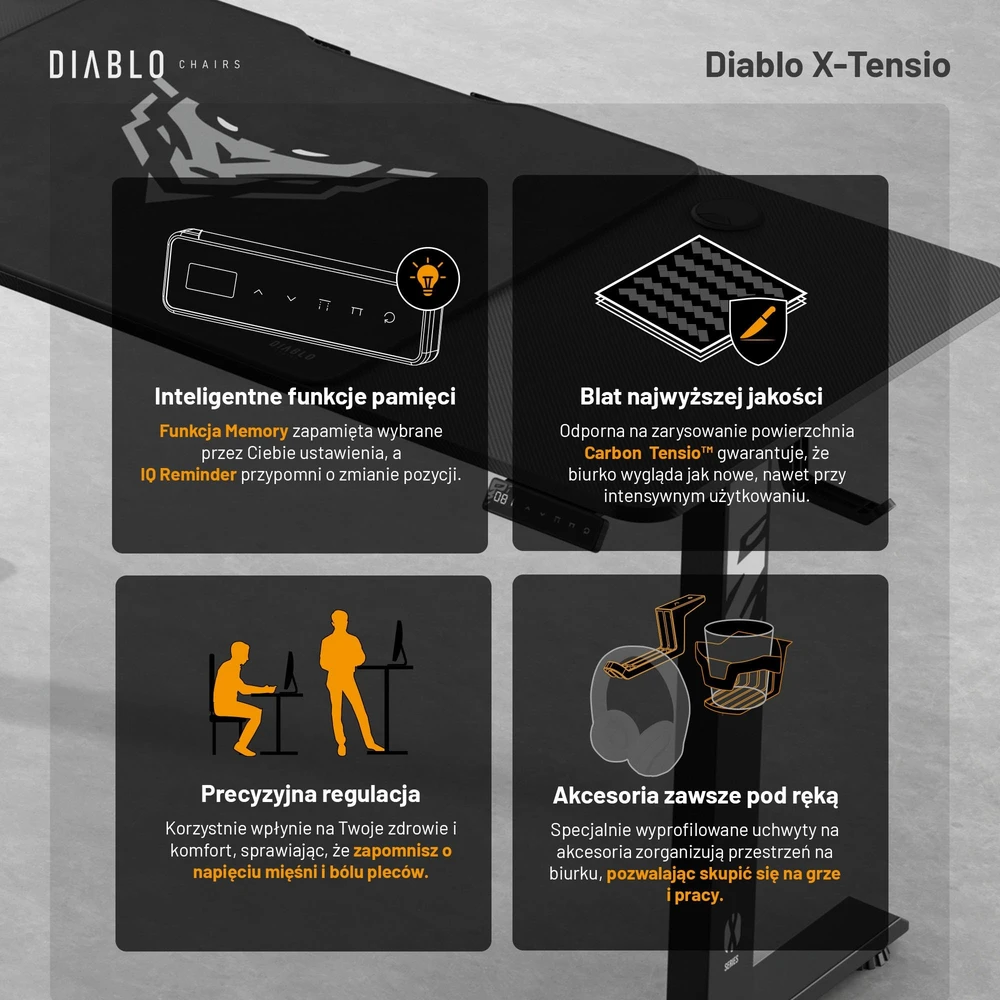 Diablo Chairs Diablo X-Tension 1400 Juodas elektra reguliuojamas Žaidimų Stalas | 1400 x 600 x 1170 mm